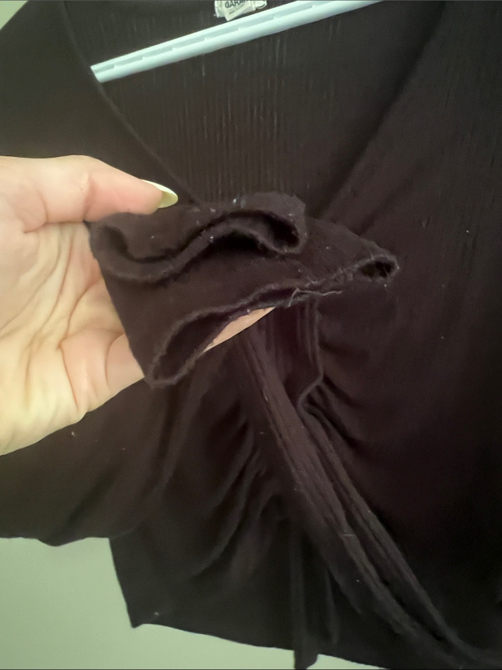 Garage • Women’s XS • Ribbed Ruched V-Neck Long-Sleeve Tee • Black • Front Tie - Picture 3 of 6
